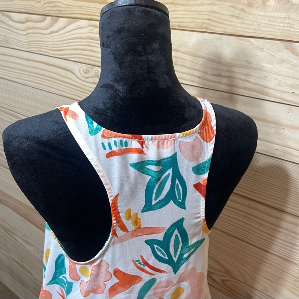 EUC Everly Womens Racerback Floral Dress Tank Size Small Peach Green on White - Picture 6 of 9